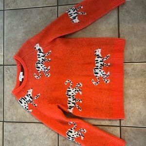 THML Orange Sweater with Black and White Leopard Design